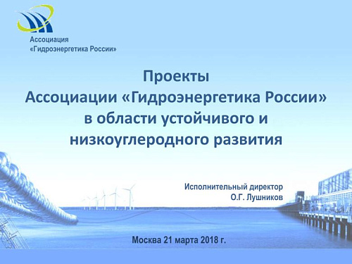 Проекты Ассоциации «Гидроэнергетика России» в области устойчивого и низкоуглеродного развития
