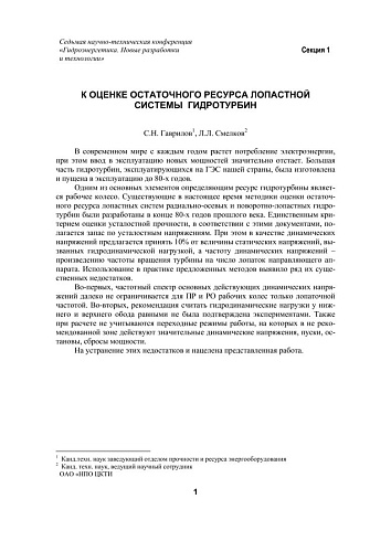 К оценке остаточного ресурса лопастной системы гидротурбин