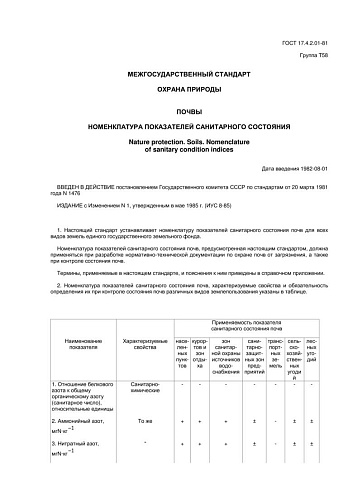 ГОСТ 17.4.2.01-81 Охрана природы. Почвы. Номенклатура показателей санитарного состояния (с изменением N 1)