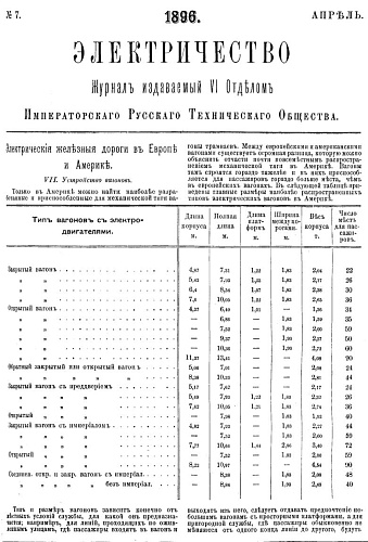 Журнал "Электричество". №7, апрель 1896